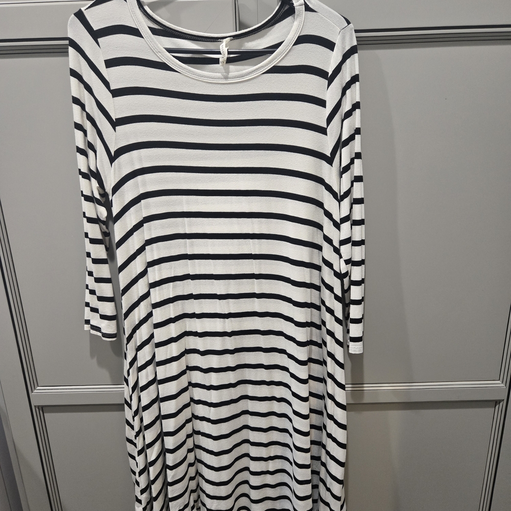 Bellamie Black and White Striped Midi Dress
